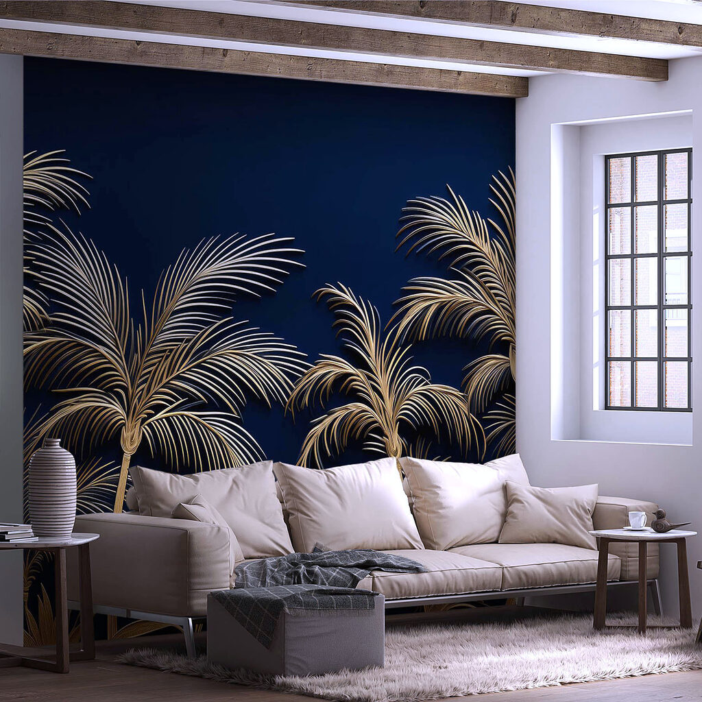 Palmeras doradas sobre azul — interior 3