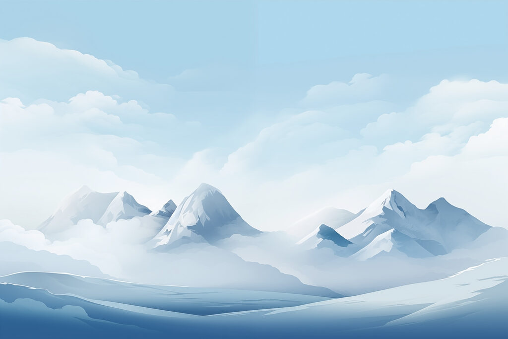Montañas azules bajo nubes — diseño completo