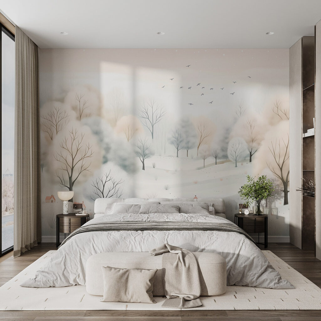 Colinas nevadas con aves — interior 1
