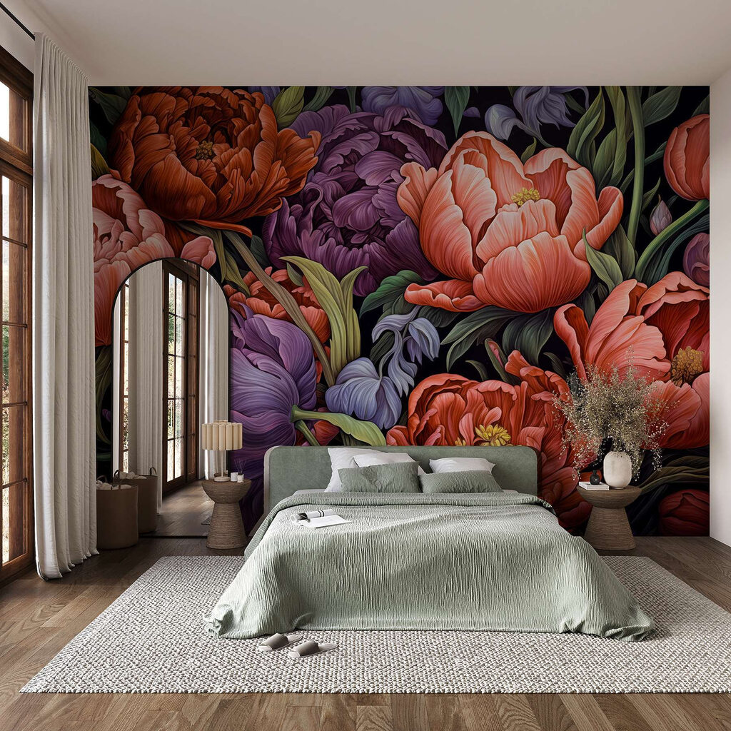 Ramo de flores intensas en un interior