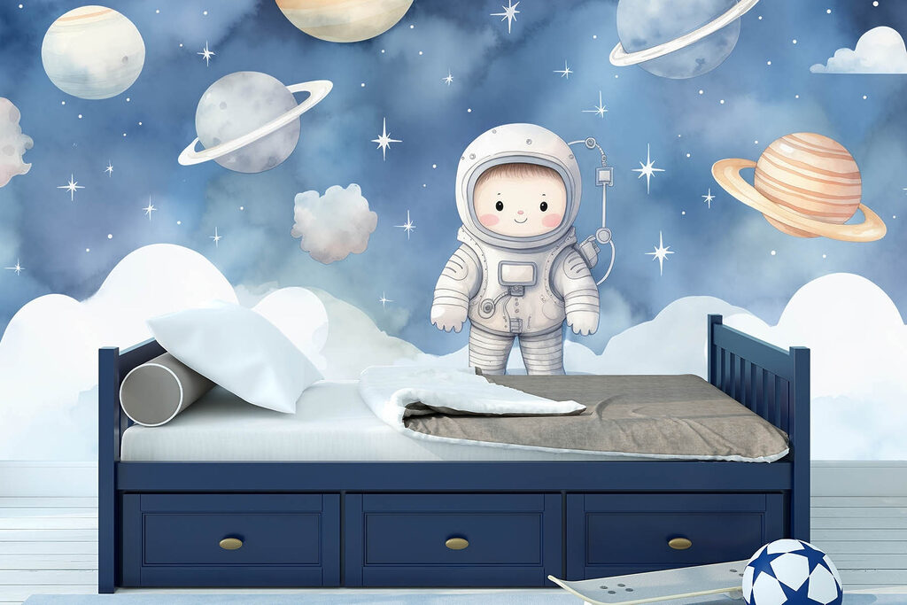 Astronauta sobre nubes blancas — interior 1
