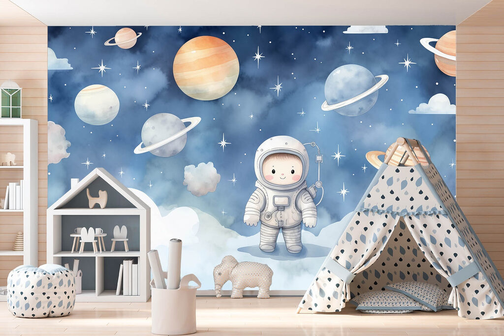 Astronauta sobre nubes blancas — interior 3
