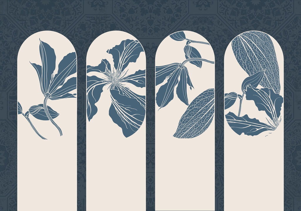 Cuatro arcos con flores — diseño completo