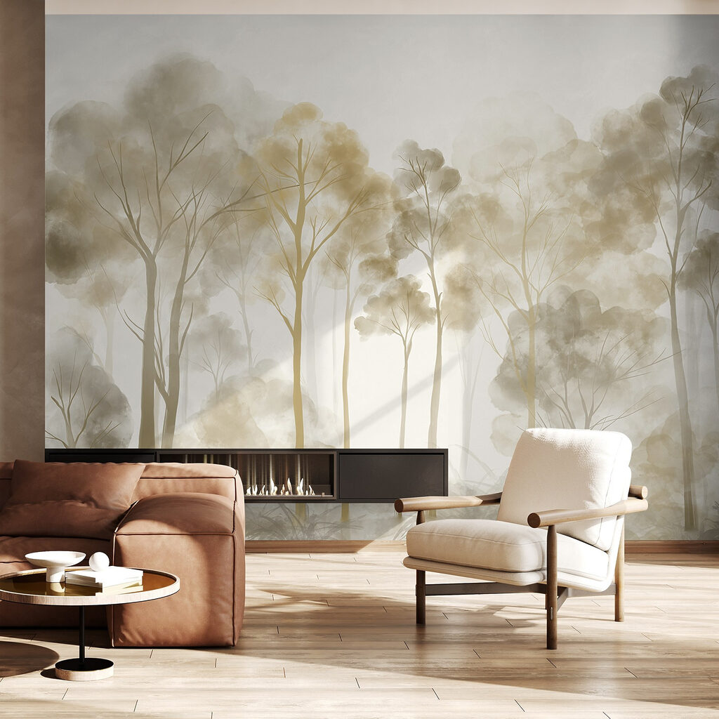 Árboles dorados en niebla — interior 1