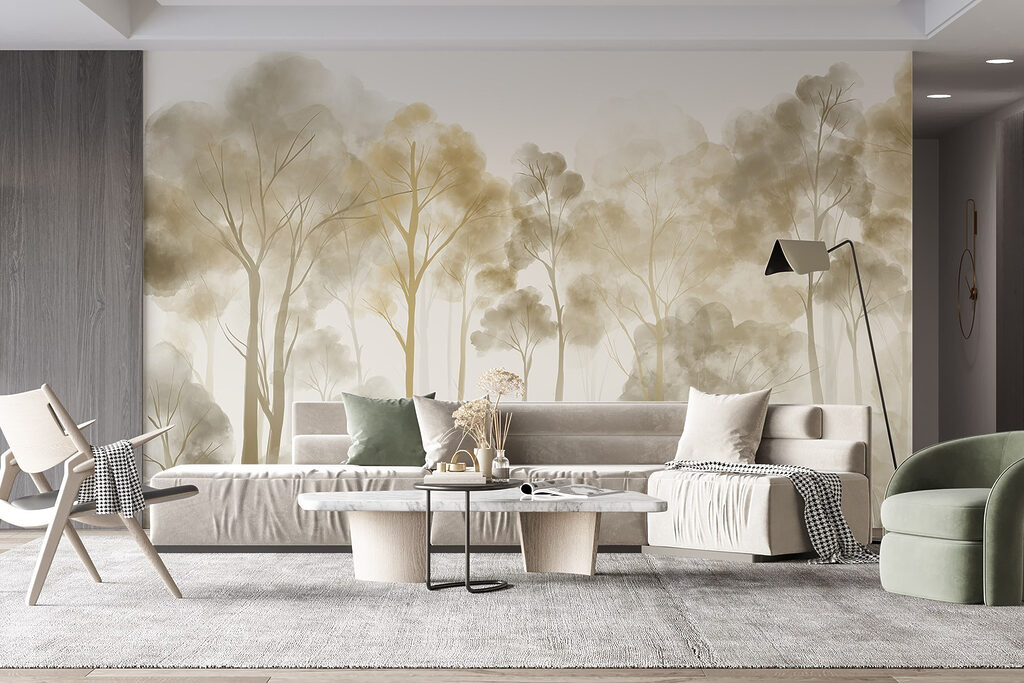 Árboles dorados en niebla — interior 3