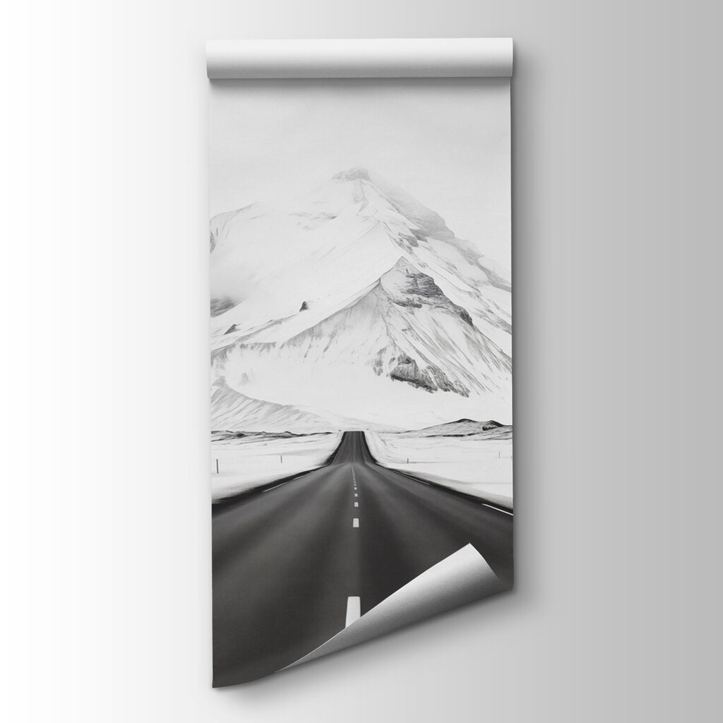 Camino entre montañas nevadas — vista del producto