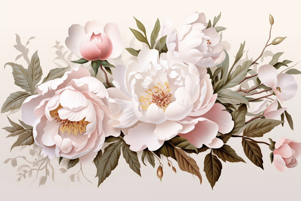 Peonías rosas en corona — diseño completo