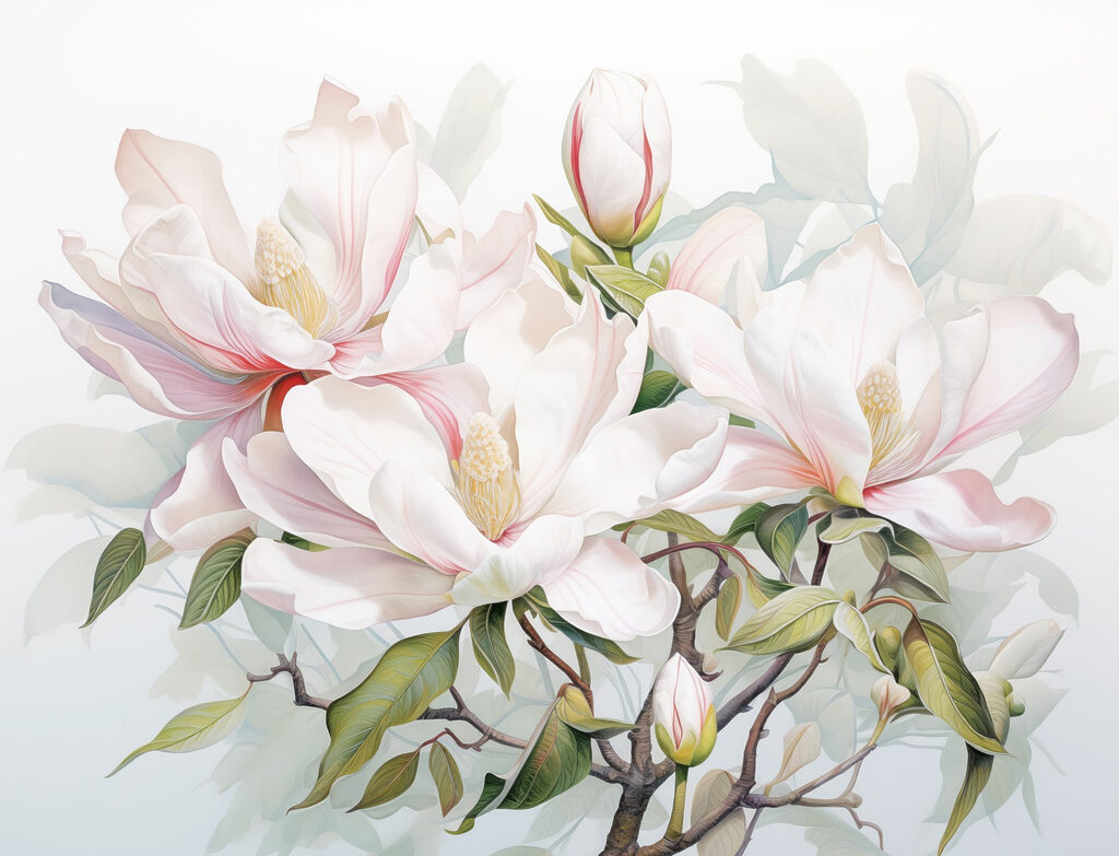 Magnolia en acuarela fresca — diseño completo