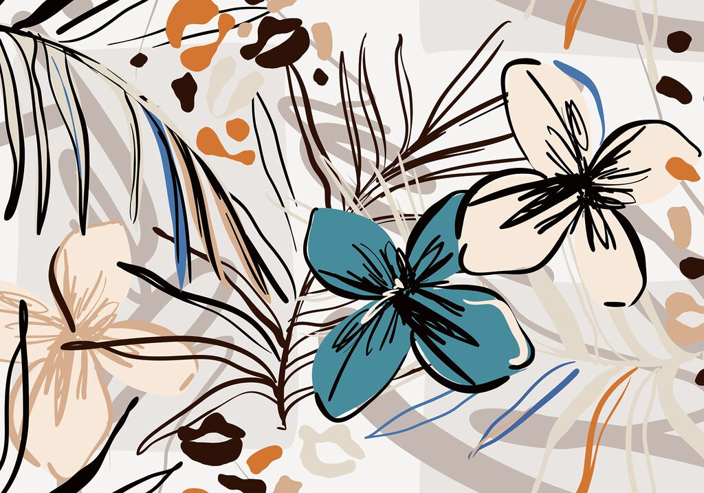 Flores tropicales con contornos — diseño completo