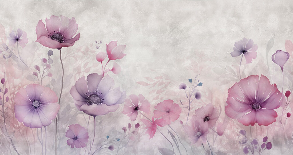 Flores silvestres en bruma — diseño completo