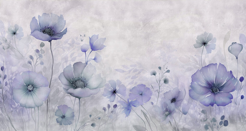 Flores silvestres en bruma — diseño completo