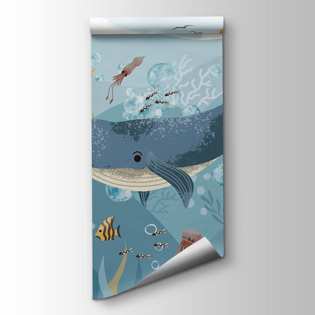 Ballena entre pequeños peces — vista del producto