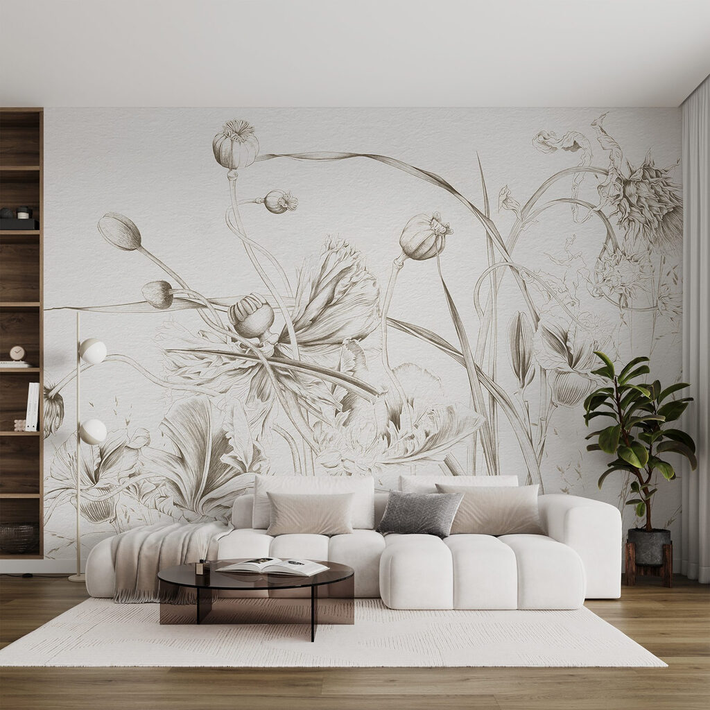 Flores silvestres a lápiz en un interior