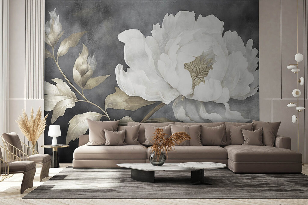Peonía blanca sobre gris — interior 2