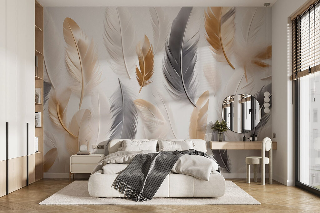 Plumas doradas y grises — interior 1