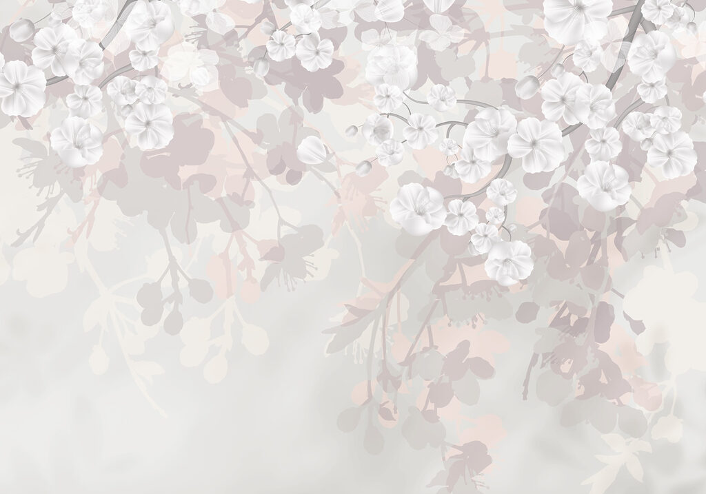 Racimos blancos, hojas rosadas — diseño completo