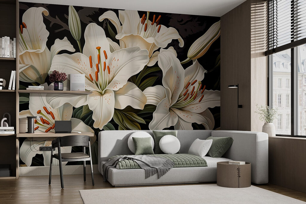 Azucenas blancas sobre negro — interior 1