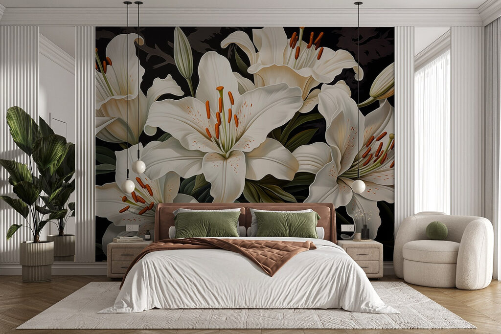 Azucenas blancas sobre negro — interior 2