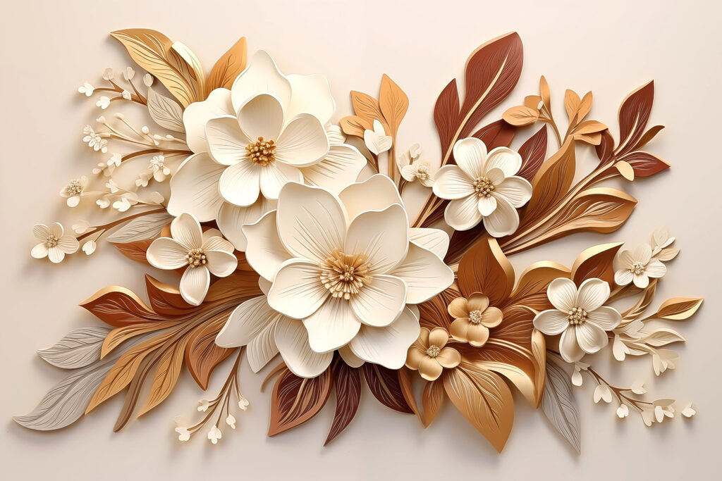 Flores entre hojas cobrizas — diseño completo