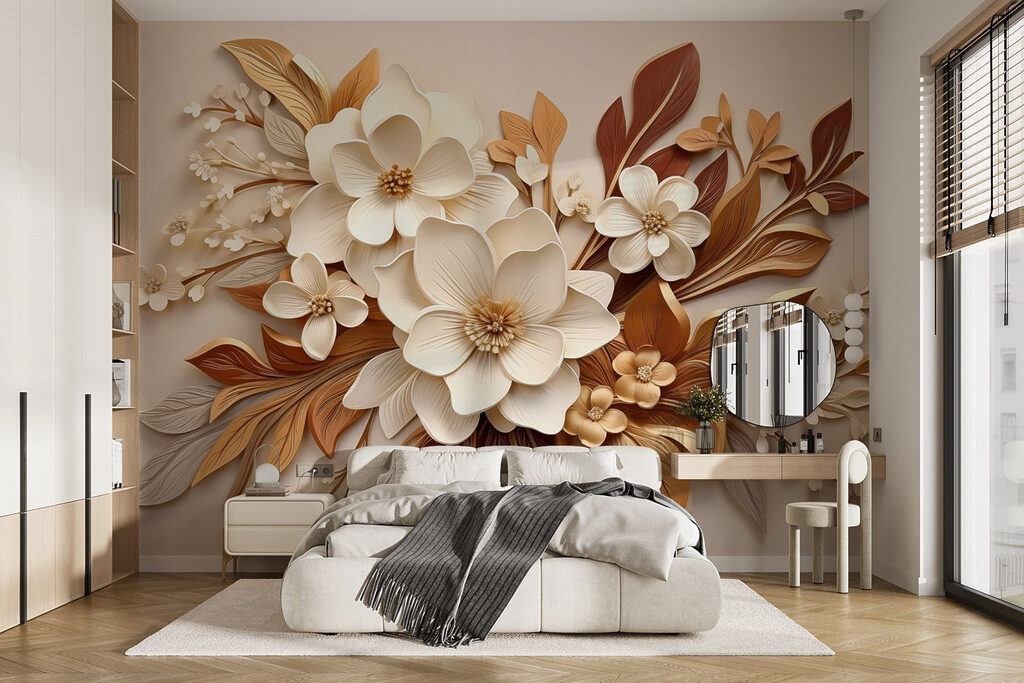 Flores entre hojas cobrizas — interior 1