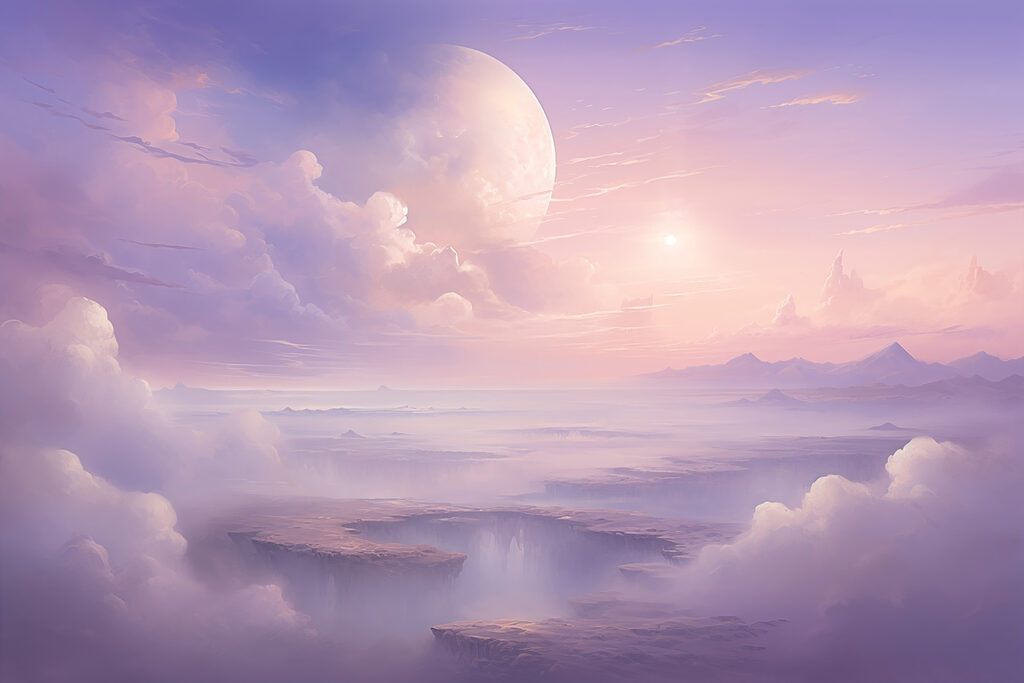 Luna sobre agua lila — diseño completo