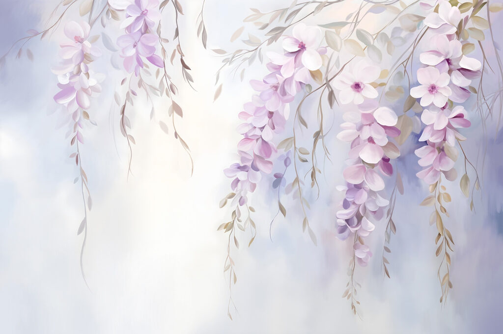 Flores lilas que caen — diseño completo