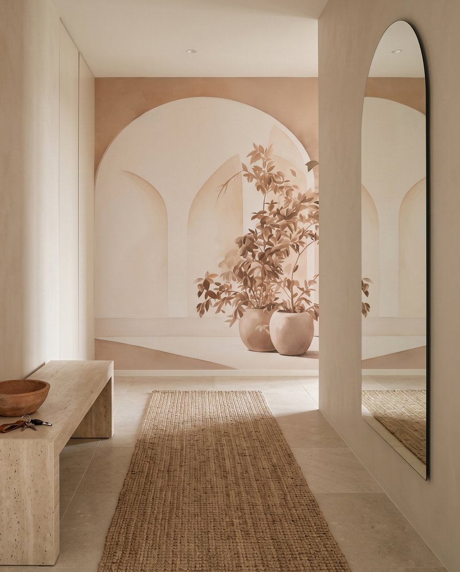 Ramas bajo un arco en un interior