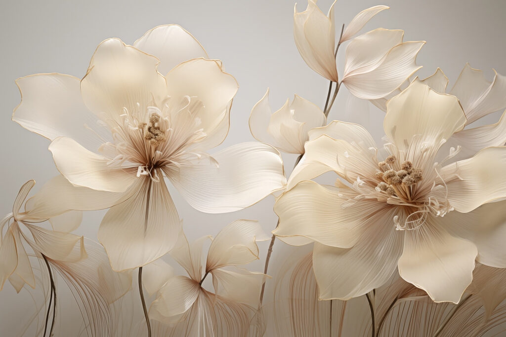 Flores claras sobre gris — diseño completo