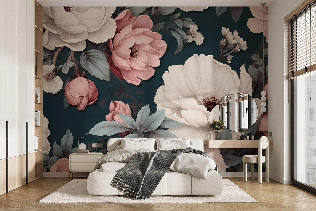Peonías rosas, azul petróleo — interior 1