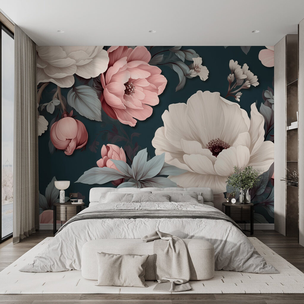 Peonías rosas, azul petróleo — interior 2