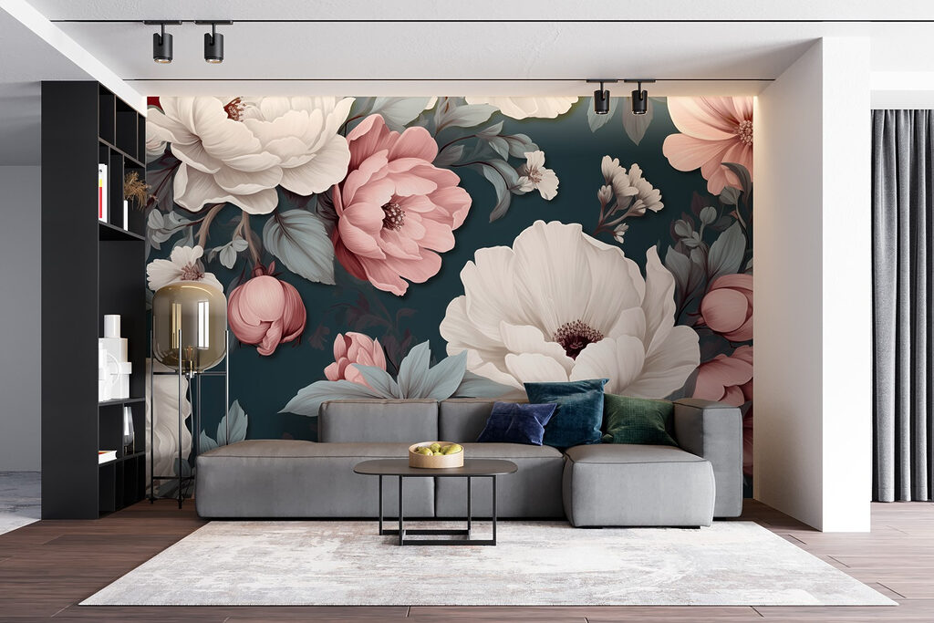 Peonías rosas, azul petróleo — interior 4