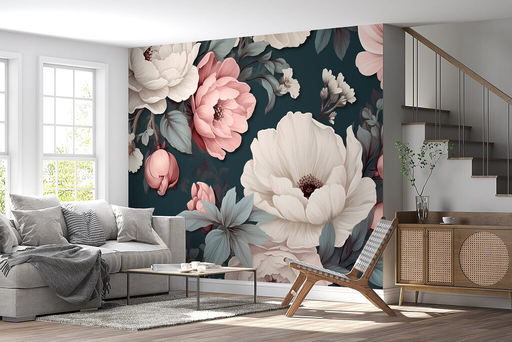 Peonías rosas, azul petróleo — interior 5