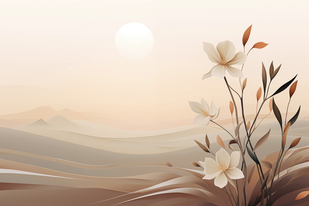 Sol desértico y flores — diseño completo