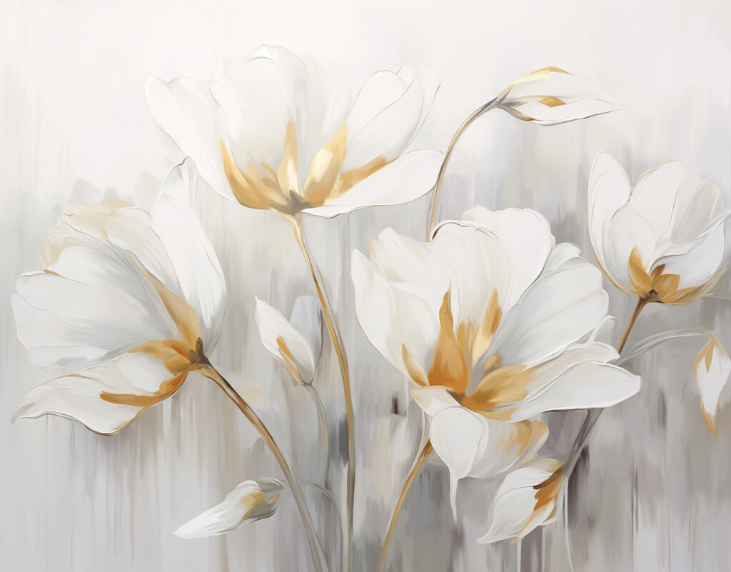 Tulipanes blancos, centros dorados — diseño completo