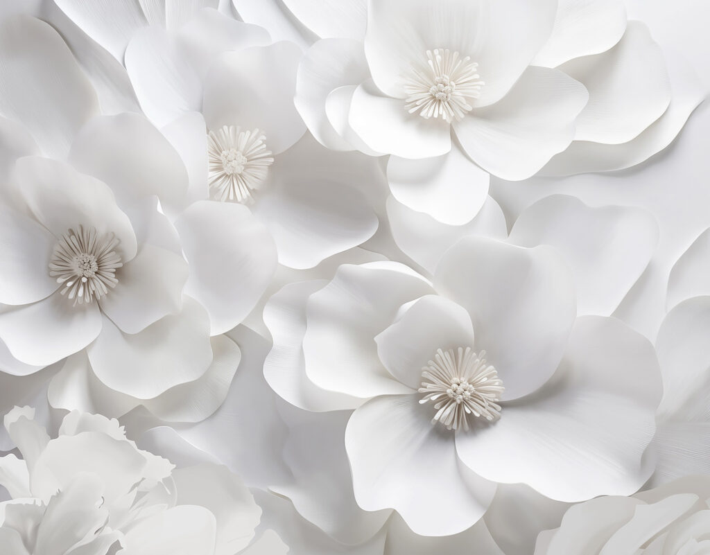 Flores blancas, sombras grises — diseño completo