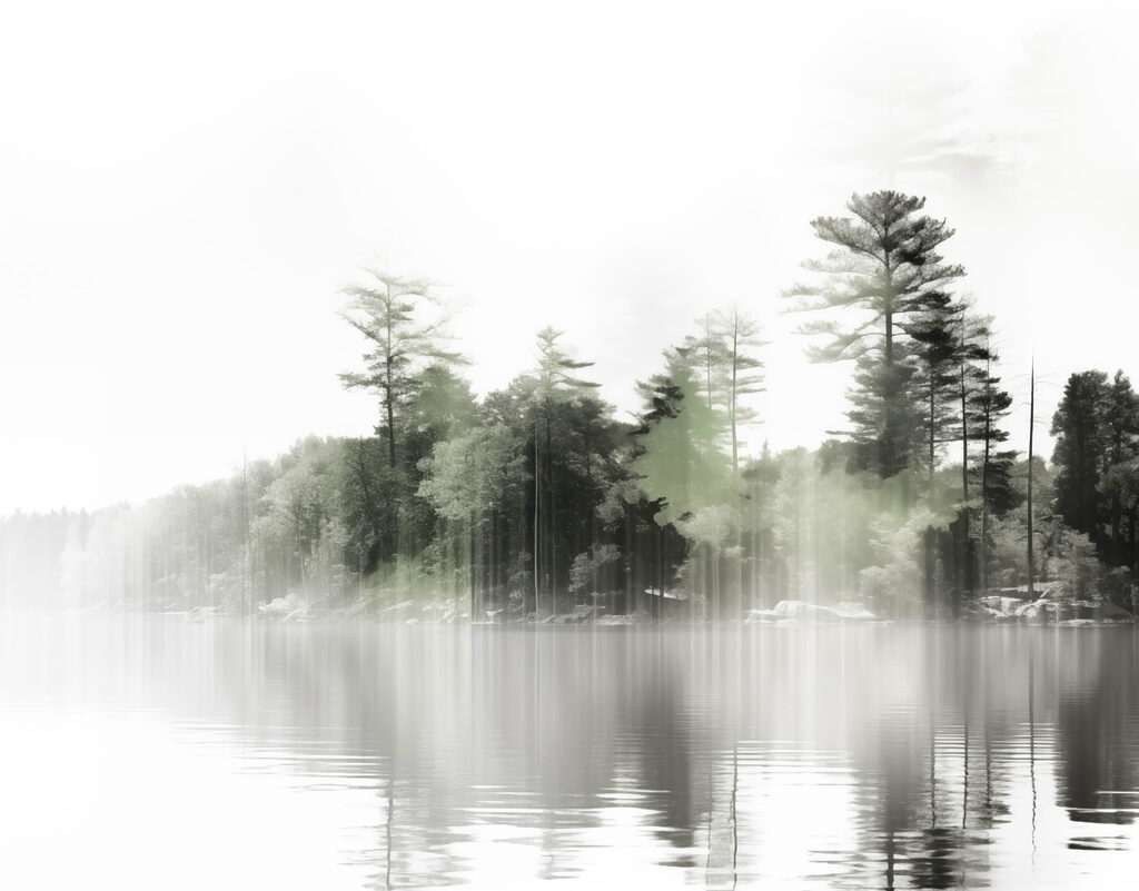 Árboles sobre agua tranquila — diseño completo