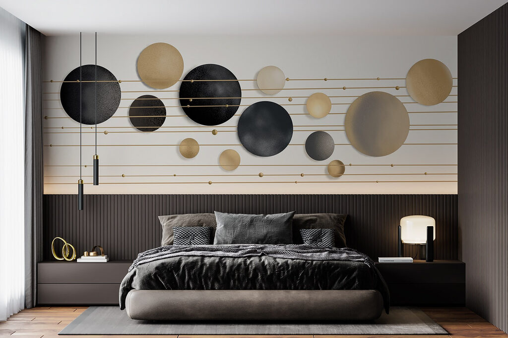 Esferas doradas sobre líneas — interior 2