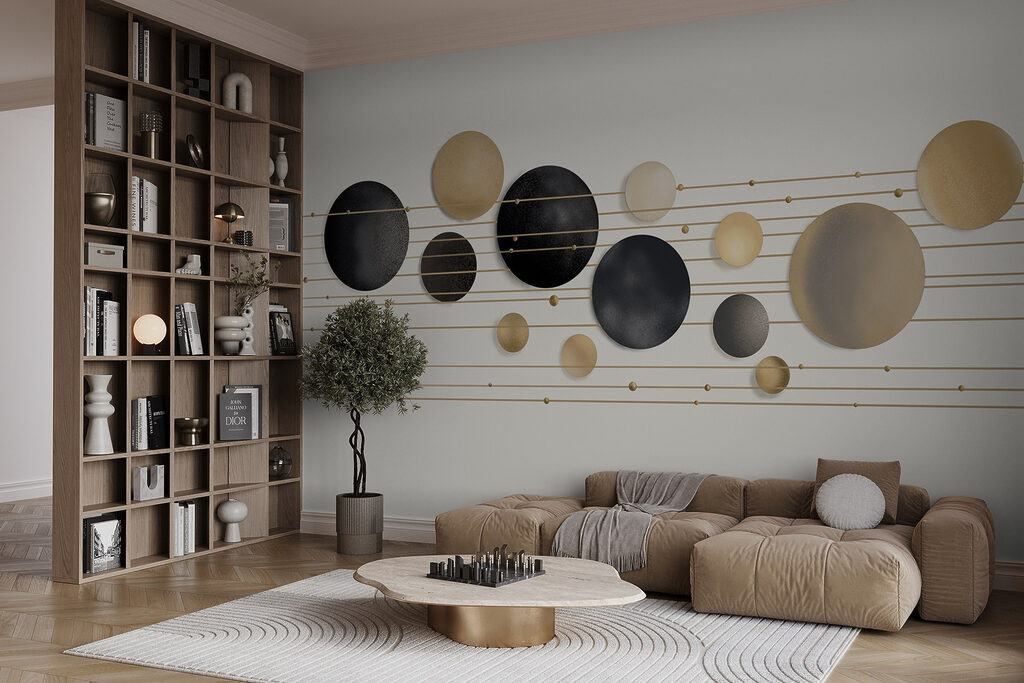 Esferas doradas sobre líneas — interior 4