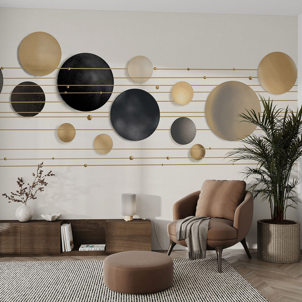 Esferas doradas sobre líneas — interior 5