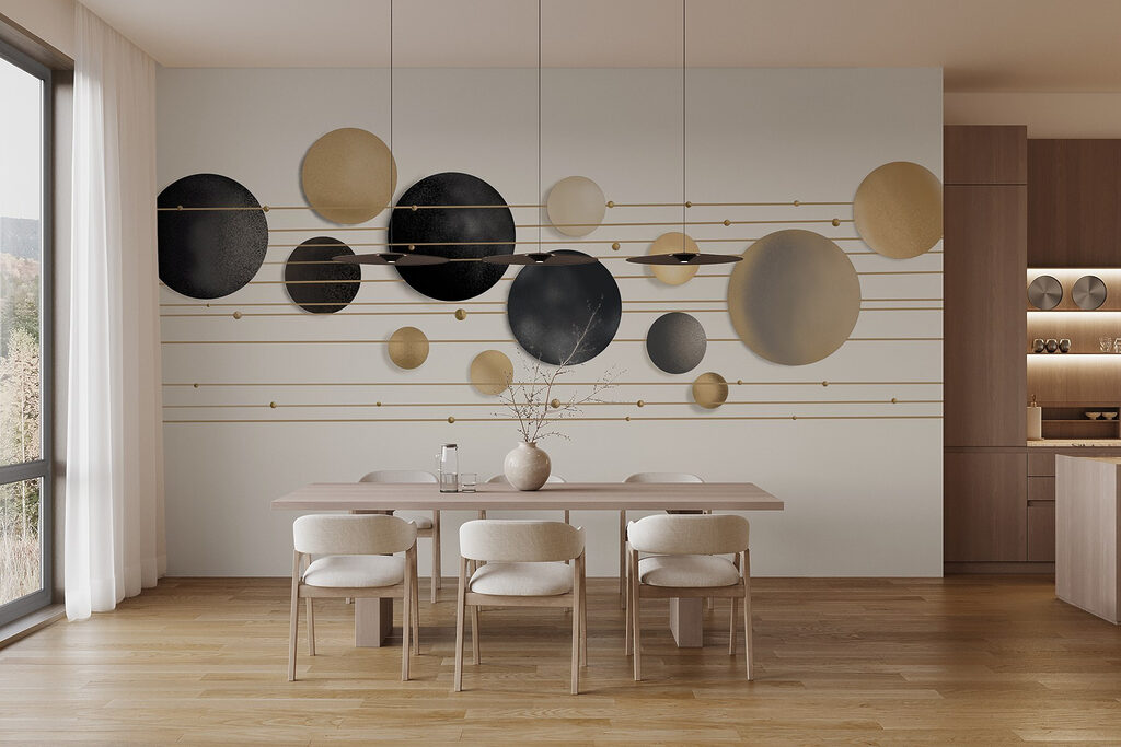 Esferas doradas sobre líneas — interior 6