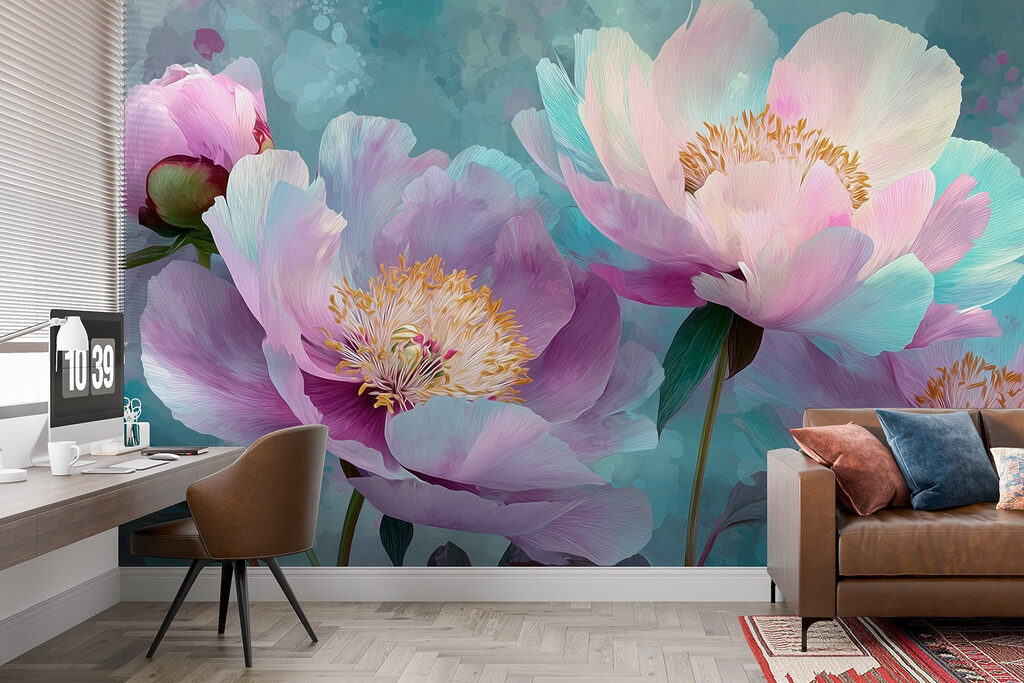 Peonías rosas, azul profundo — interior 2