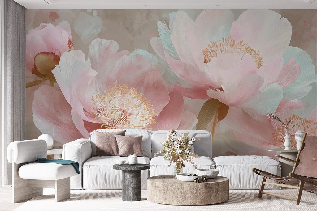 Peonías rosas, azul profundo — interior 2