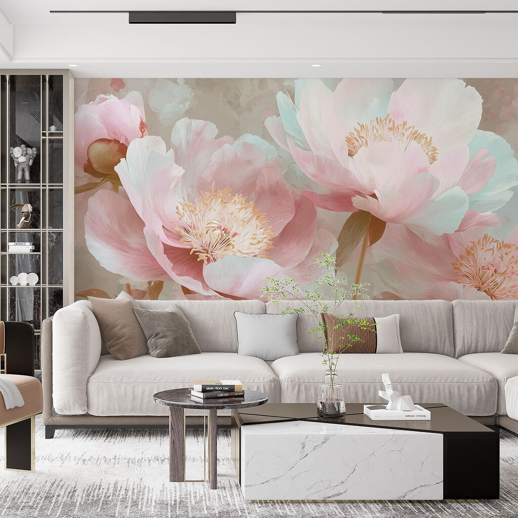 Peonías rosas, azul profundo — interior 3