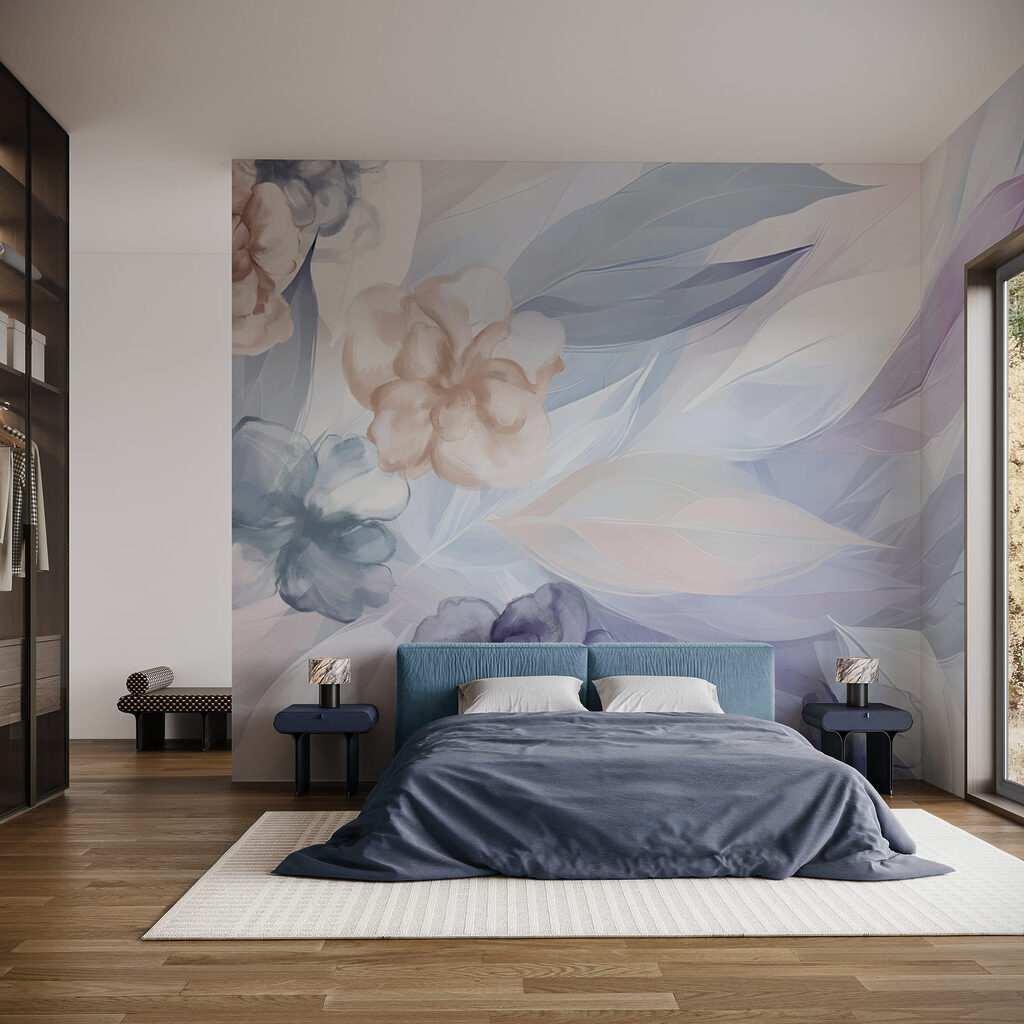 Hojas pastel entre flores — interior 1