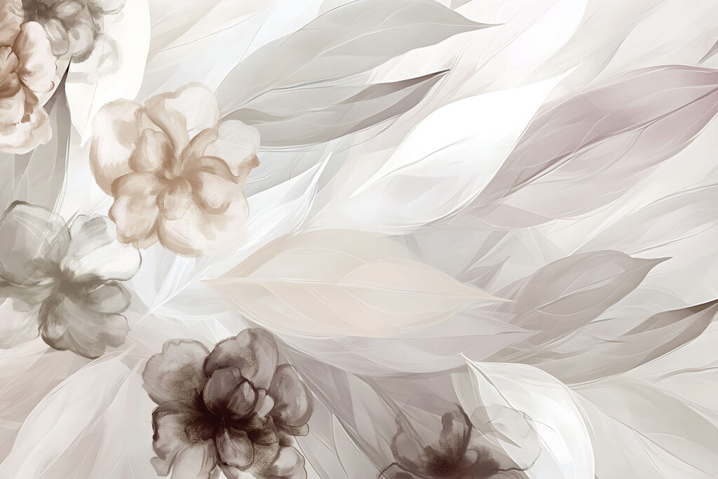 Hojas pastel entre flores — diseño completo