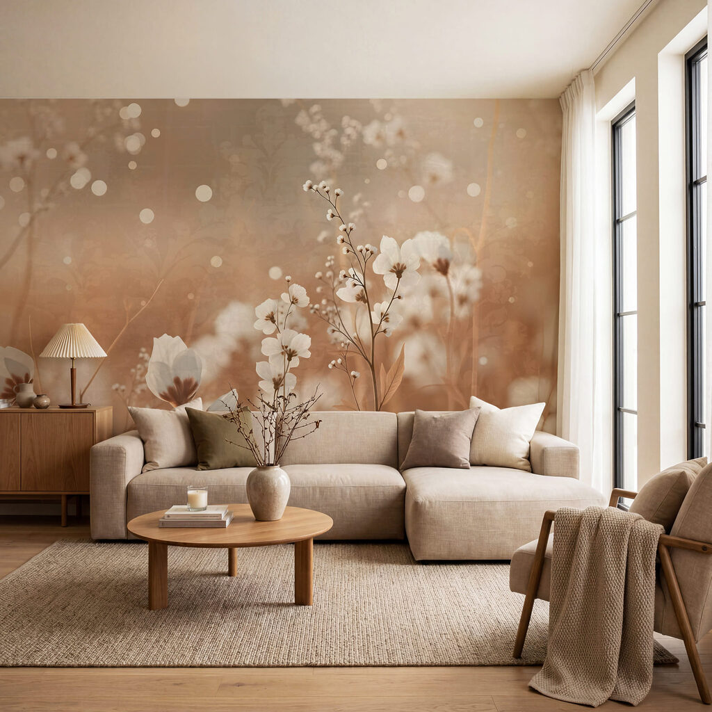 Flores blancas en neblina en un interior
