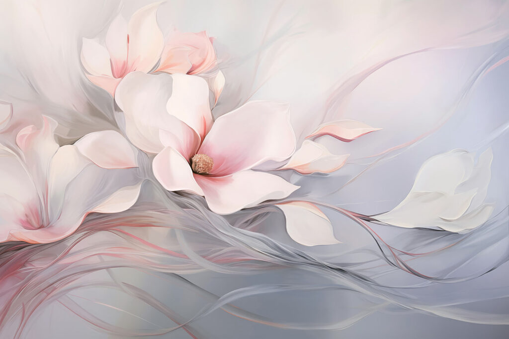 Flor rosa entre ondas — diseño completo
