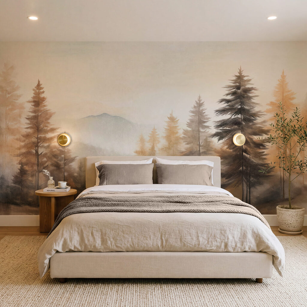 Pinos en niebla dorada — interior 2