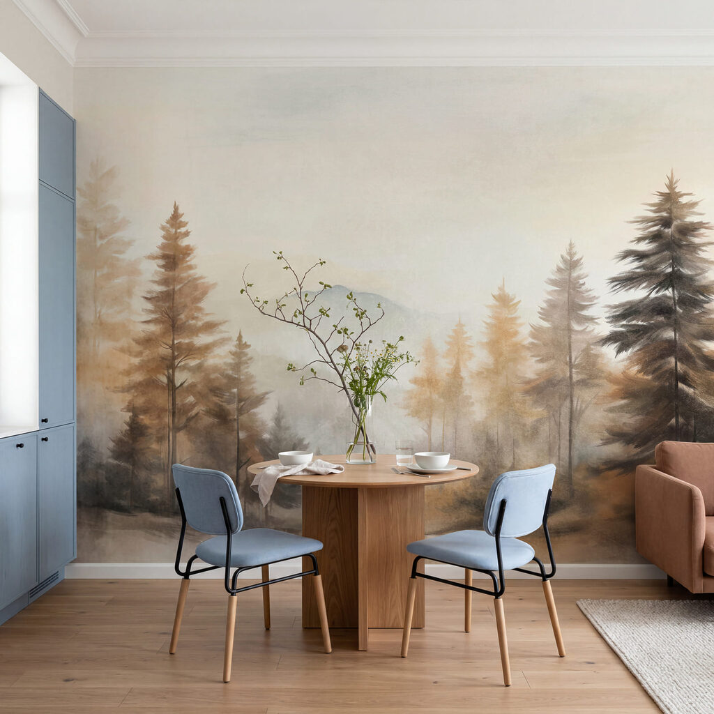 Pinos en niebla dorada — interior 3
