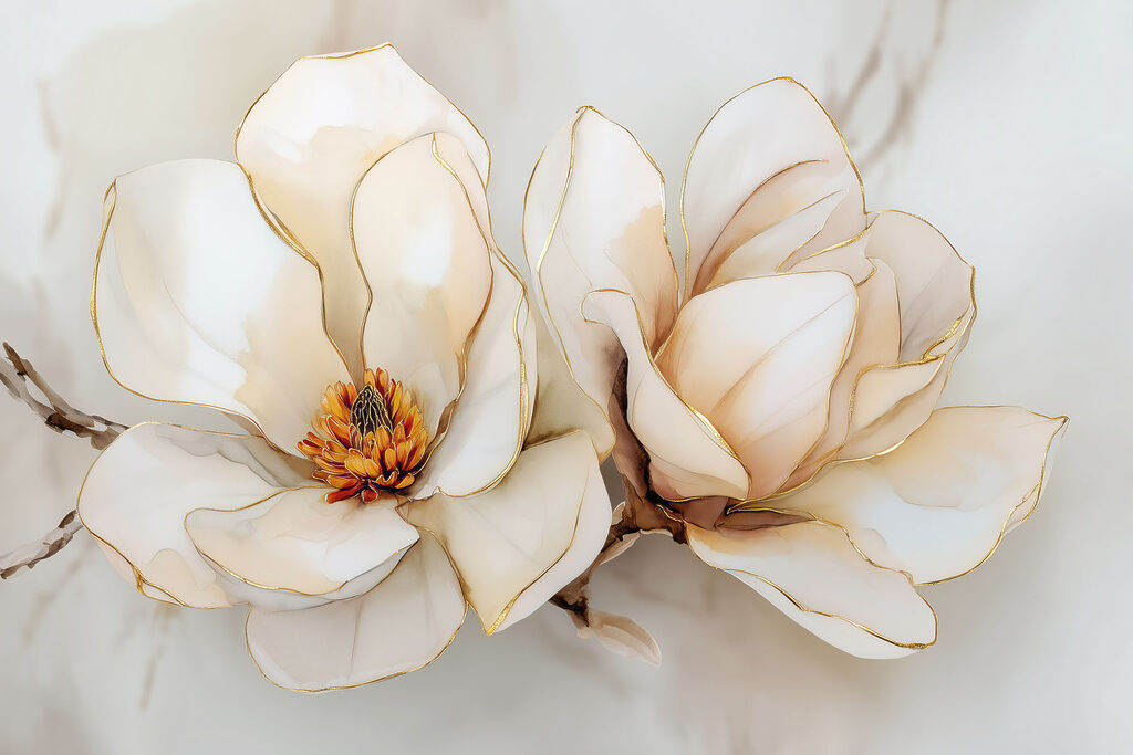 Flores de líneas doradas — diseño completo